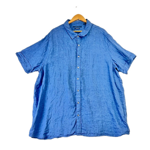 Perry Ellis 100% Linen Shirt Short Sleeve Button Up Blue Size 3X Pretty Beach